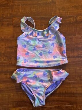 Disney Lavender and Pastel Tie-Dye Ruffle Tankini Top with Mickey Accents